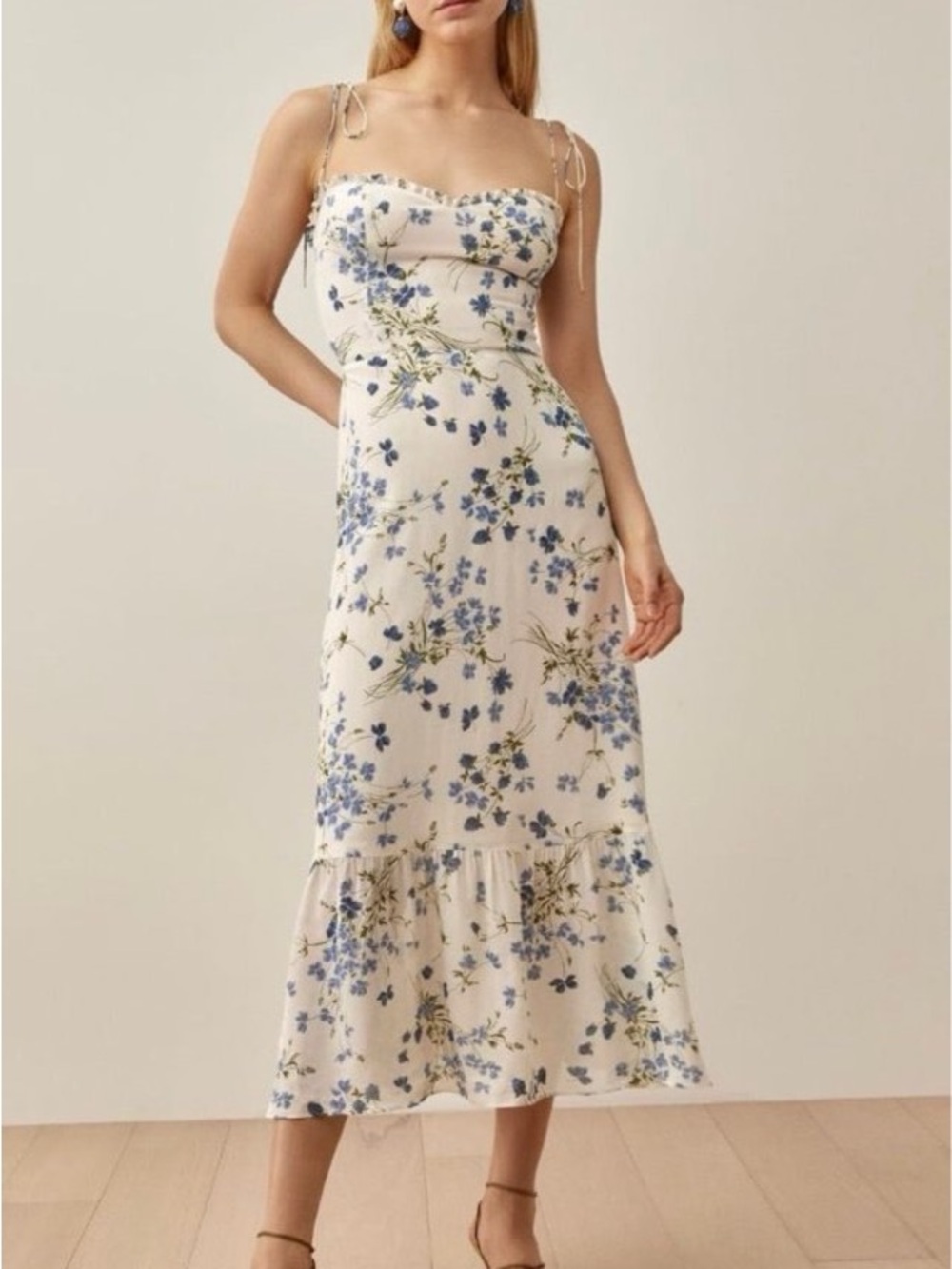 Reformation Enya Dress with Blue Floral Print Size 2